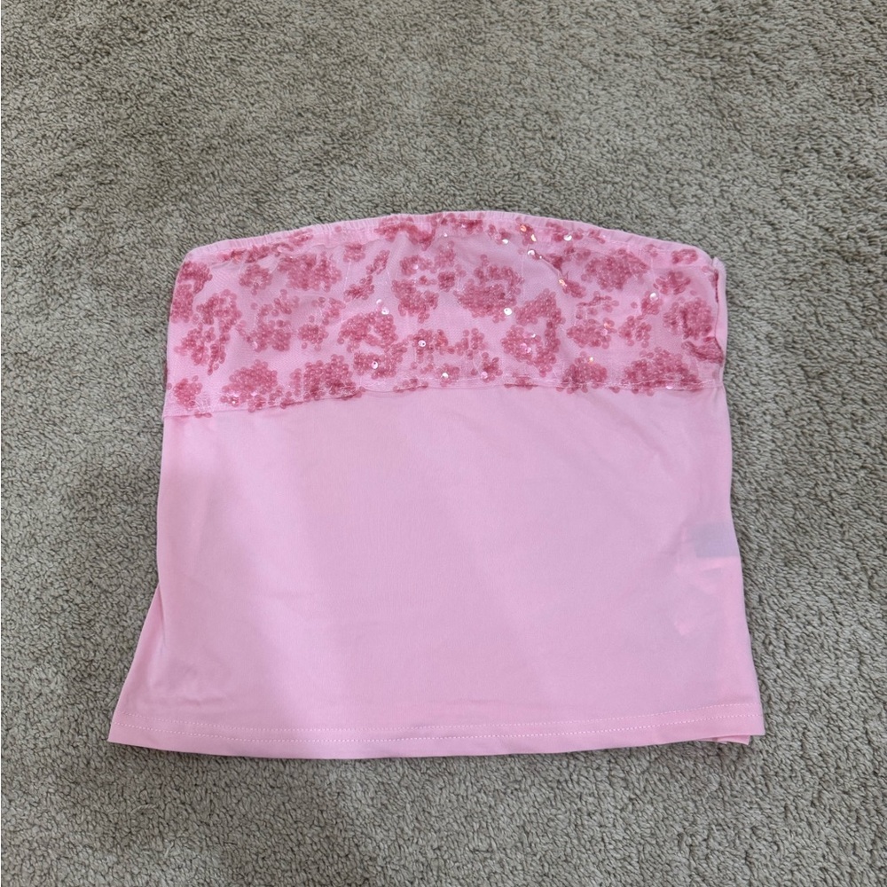 Pink Sequin-Trim Strapless Skirt